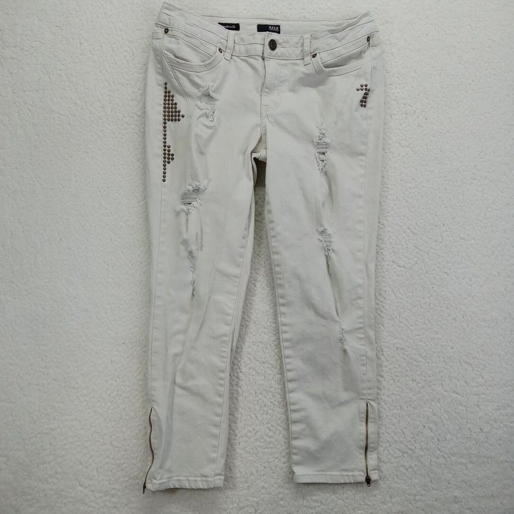 a.n.a Jeans Womens‎ 12 Distressed White Stretch Denim Cotton Blend Zip Cuff